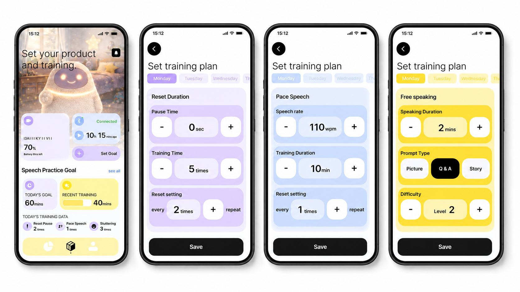 Product connection and training plan app screens