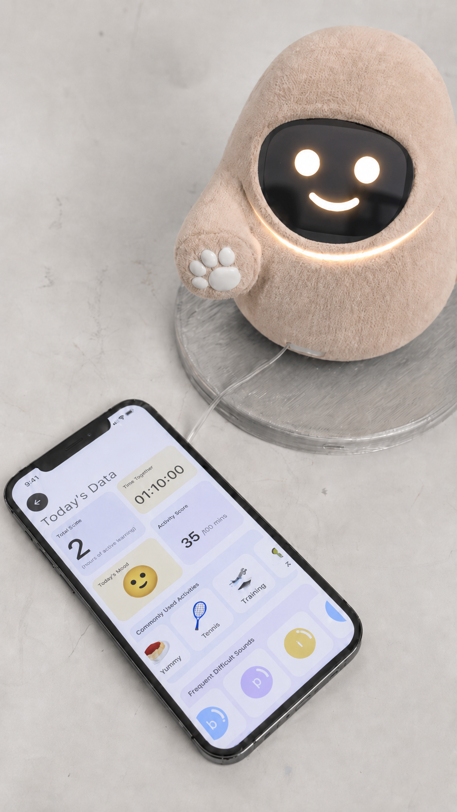 Training data app used with the physical companion